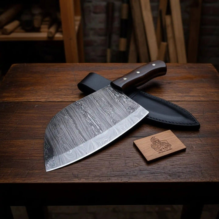 Hand-Forged 7-Inch Damascus Cleaver Knife with Rosewood Handle (12-Inch Overall) handmade Cleaver Knives