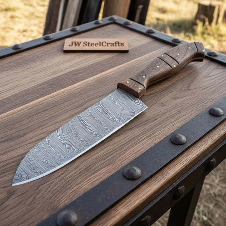 7 Piece Damascus Kitchen Knife Set Rosewood Handles