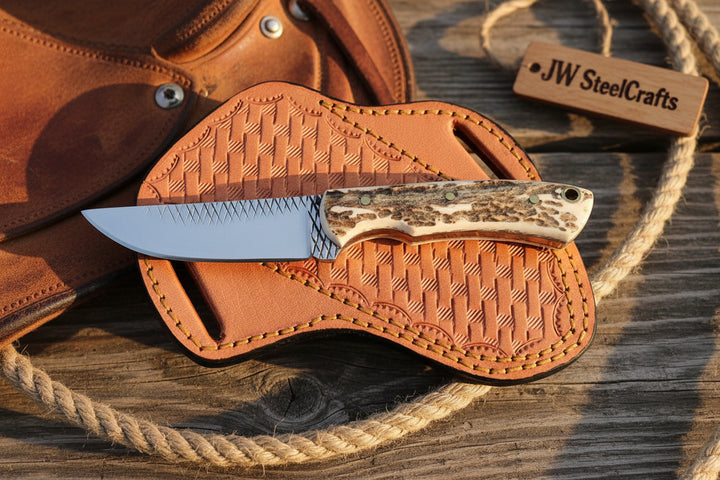 Timberline Drop Point Knife 9" Handmade Carbon Steel with Jimped Spine
