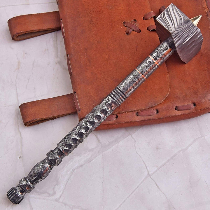Damascus Steel forged Gavel with One Piece Handle and Copper Ring Accent
