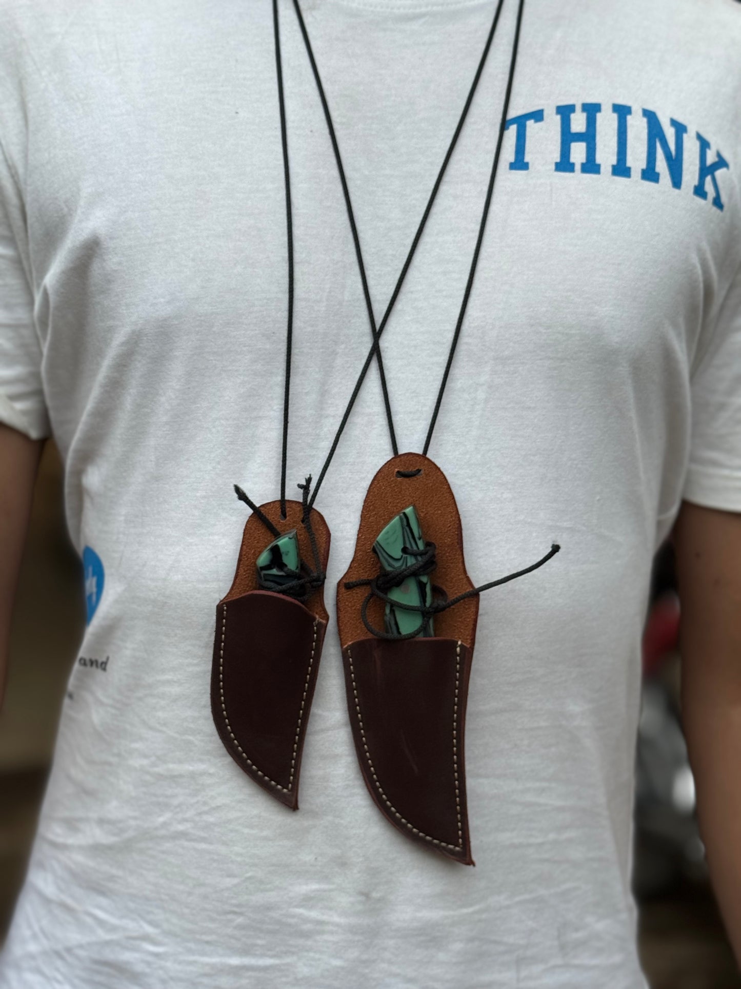 Neck Knife with Leather Sheath – Mini Damascus Pattern Blade | Green Resin Handle | JW SteelCrafts