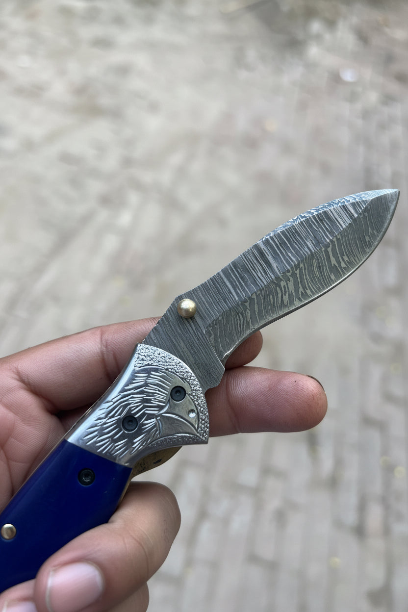 Walnut Hawkbill Folder 8" Handmade Walnut Wood Damascus Blade