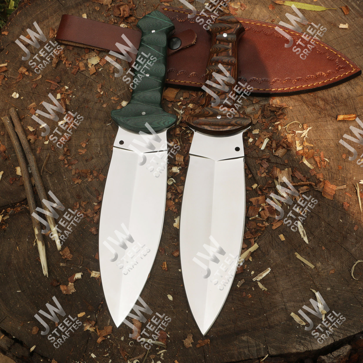 Hand Forged J2 Stainless Steel Dagger Knife with Pakka Wood Handle & Leather Sheath | 13.5" Hunting, Camping & Collectible Blade