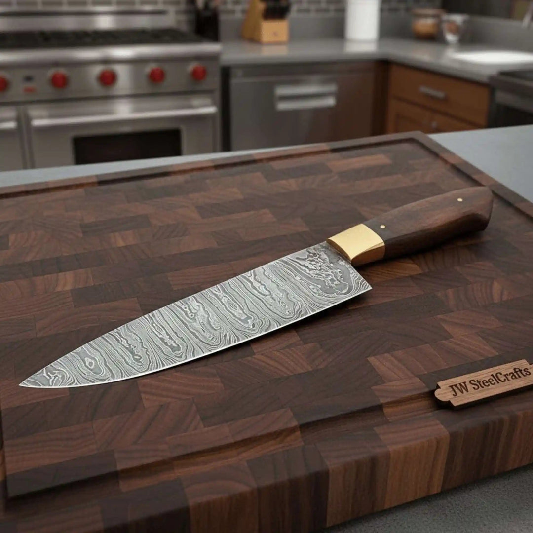 8 - Inch Gyuto Chef Knife — Damascus Steel with Rosewood Handle (Hand - Forged) handmade Damascus Steel Chef Knives by JW SteelCrafts