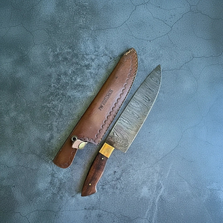 8 - Inch Gyuto Chef Knife — Damascus Steel with Rosewood Handle (Hand - Forged) handmade Damascus Steel Chef Knives by JW SteelCrafts