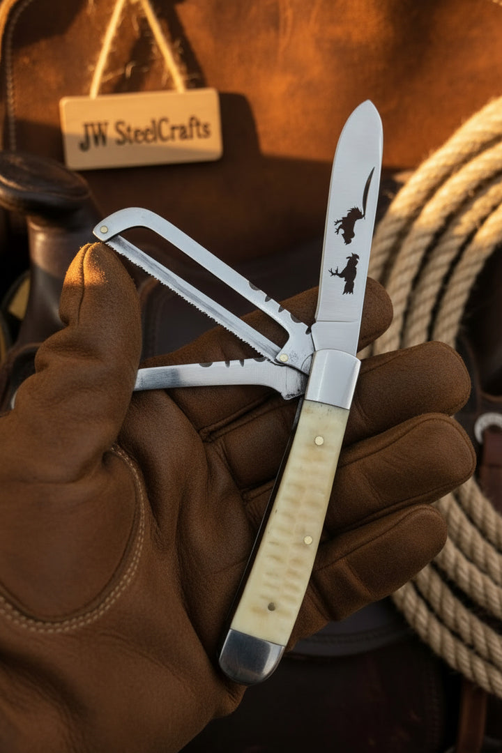 Redwood Textured Trapper Cowboy Knife 7" High Carbon with Rosewood Handle