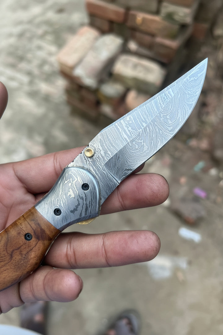 Dusty Trail Pocket Knife 7" Handmade Damascus Steel Folding Knife | JW Steelcrafts