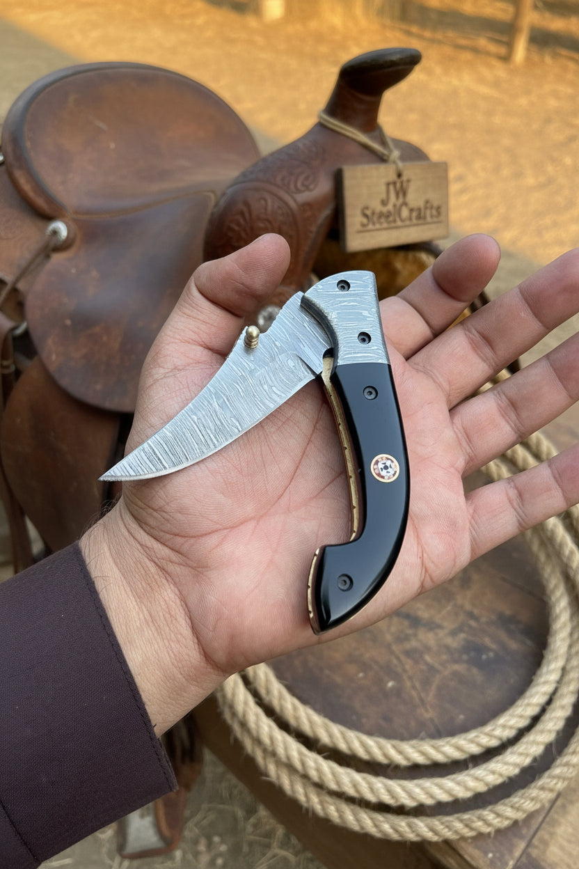 Darkridge Talon Folder Knife 8" Handmade Damascus Steel Hawkbill Blade