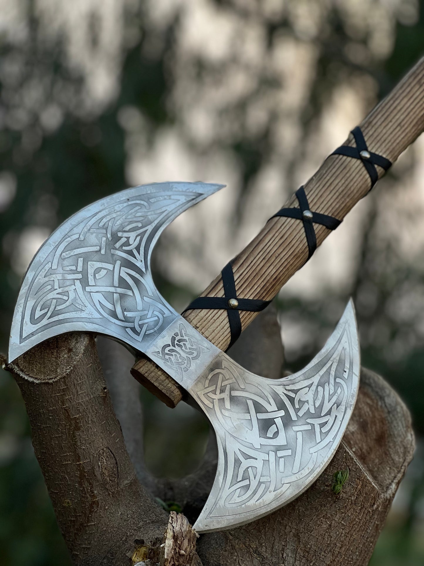 Double-Headed Viking Axe – Hand-Forged Warrior’s Relic -Choose your Style Double Headed Axe with engraving on the head