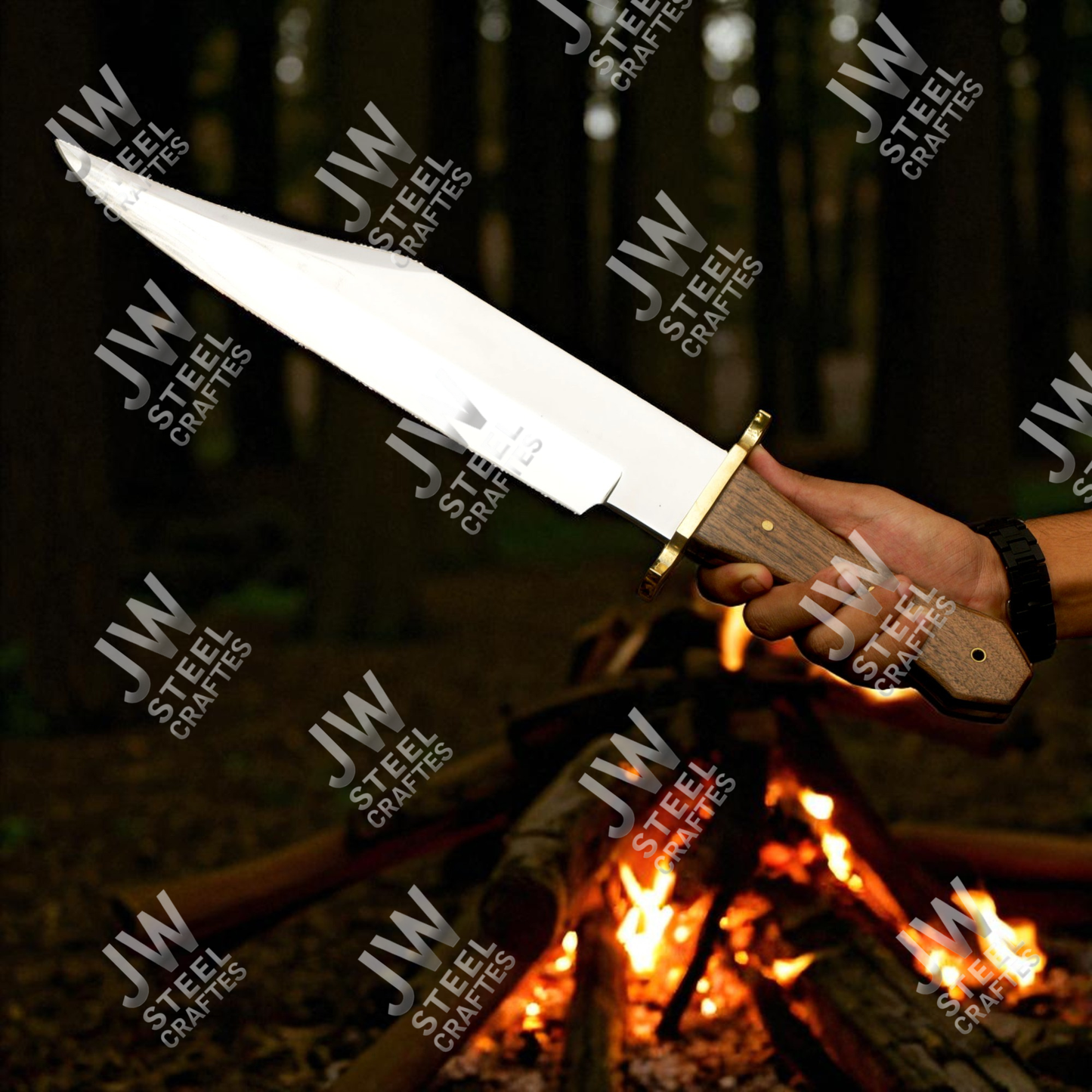 Hand Forged High Carbon Steel Bowie Knife with Rosewood Handle & Leather Sheath – 20" Hunting, Camping, Survival Knife