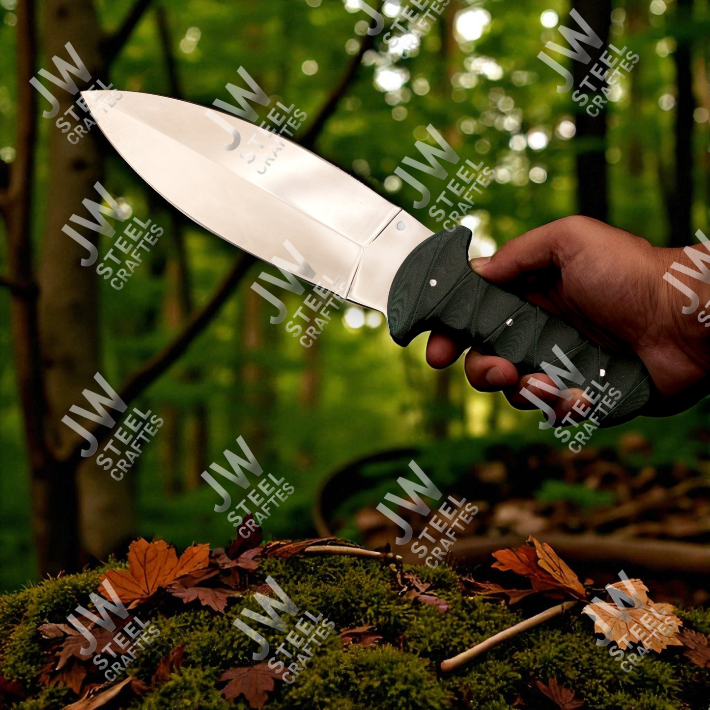 Hand Forged J2 Stainless Steel Dagger Knife with Micarta Handle | 13.5" Hunting Knife with Leather Sheath for Camping & EDC