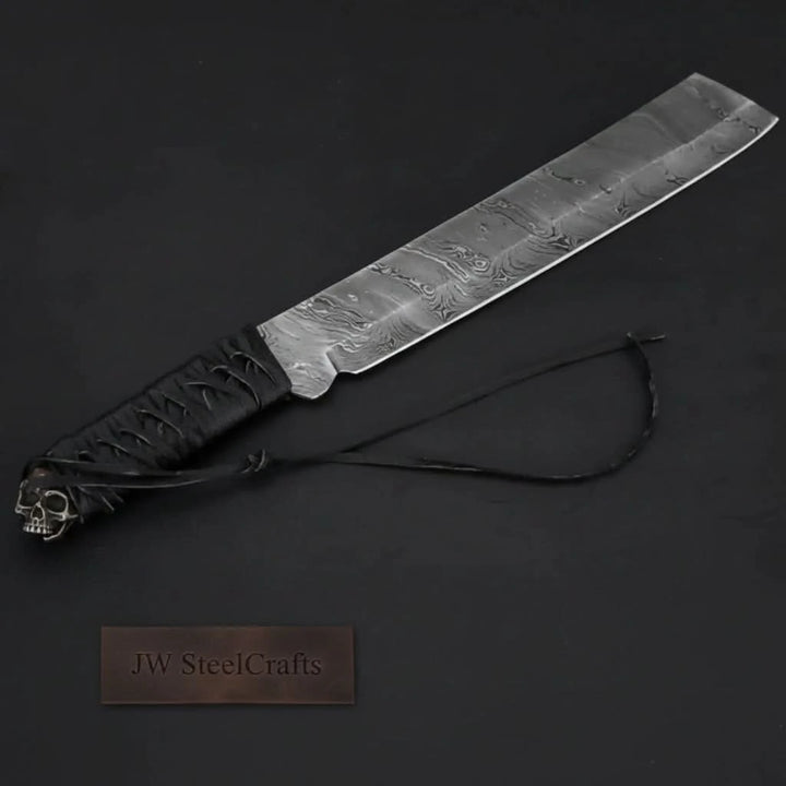 9 Inch Damascus Steel Tanto Knife with Cord Wrapped Handle – 16 Inch Overall handmade Tanto Knife by JW SteelCrafts