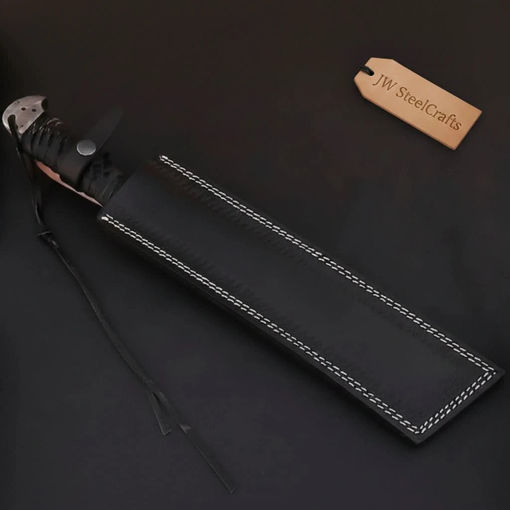 9 Inch Damascus Steel Tanto Knife with Cord Wrapped Handle – 16 Inch Overall handmade Tanto Knife by JW SteelCrafts