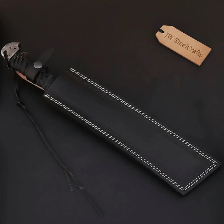 9 Inch Damascus Steel Tanto Knife with Cord Wrapped Handle – 16 Inch Overall handmade Tanto Knife by JW SteelCrafts