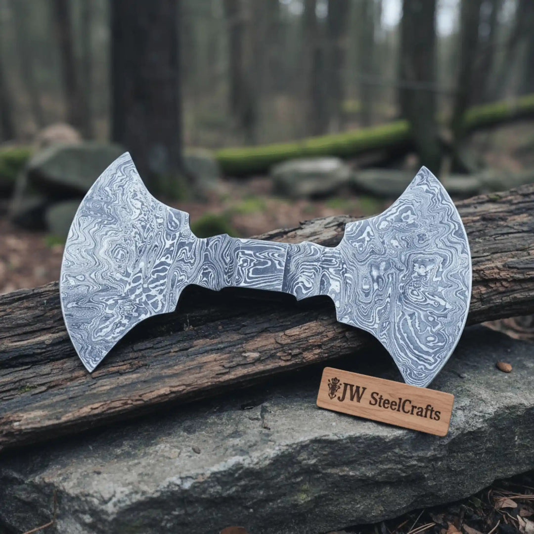 9 Inch Wide Double Bit Damascus Axe Head handmade Axe head Blank by JW SteelCrafts