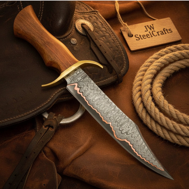 Timberland Trapper Bowie Knife 10" Handmade Damascus Presentation Box