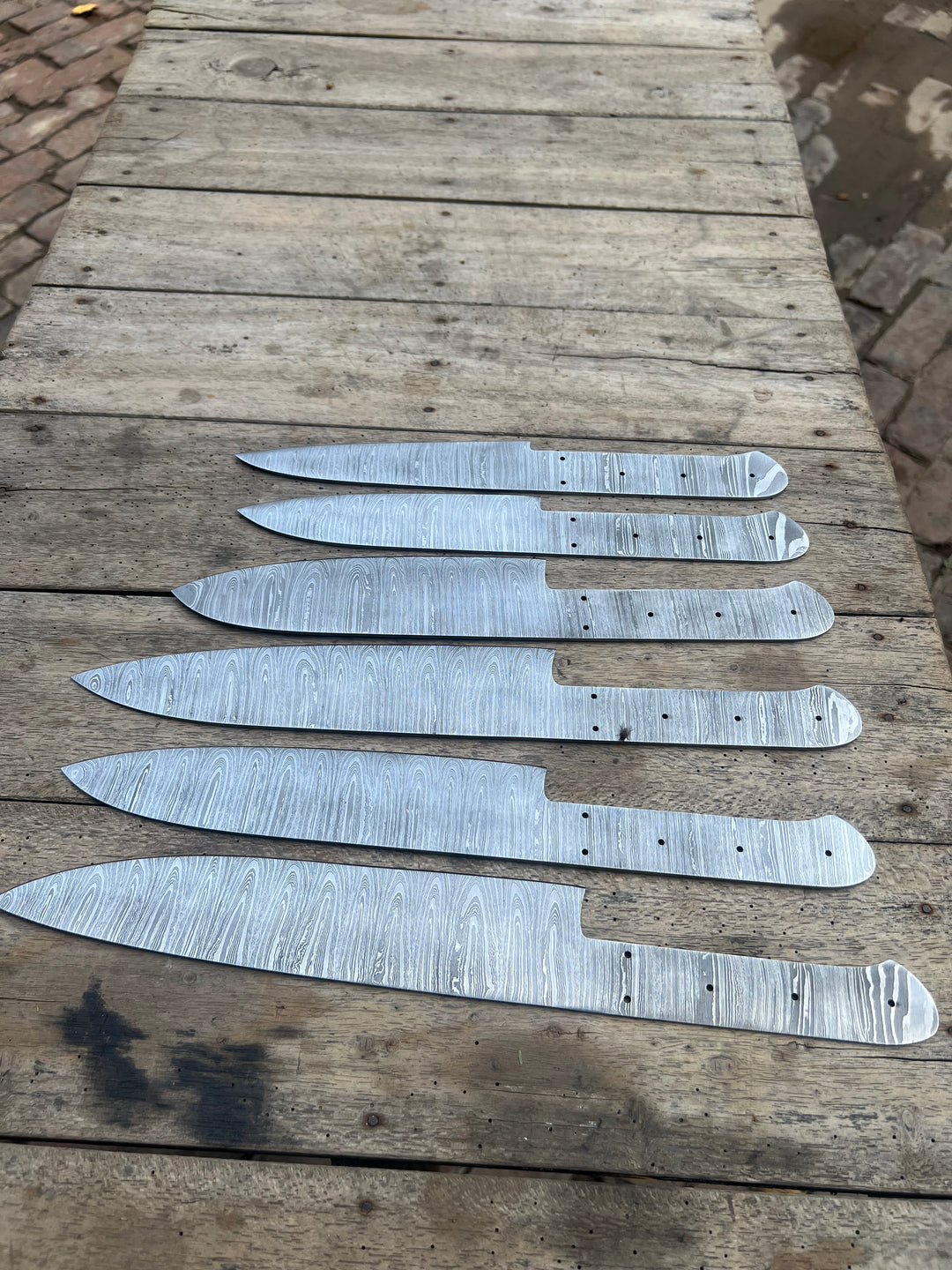 6-Piece Handmade Damascus Chef Knife Blank Set, Forged Steel Blades, Custom Knife Making Supply