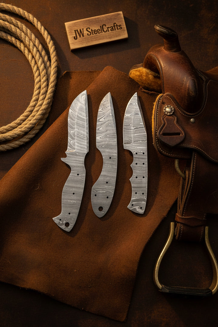 Damascus Knife Blanks Set 4.5 Inch Blades Fixed Blade DIY Trio