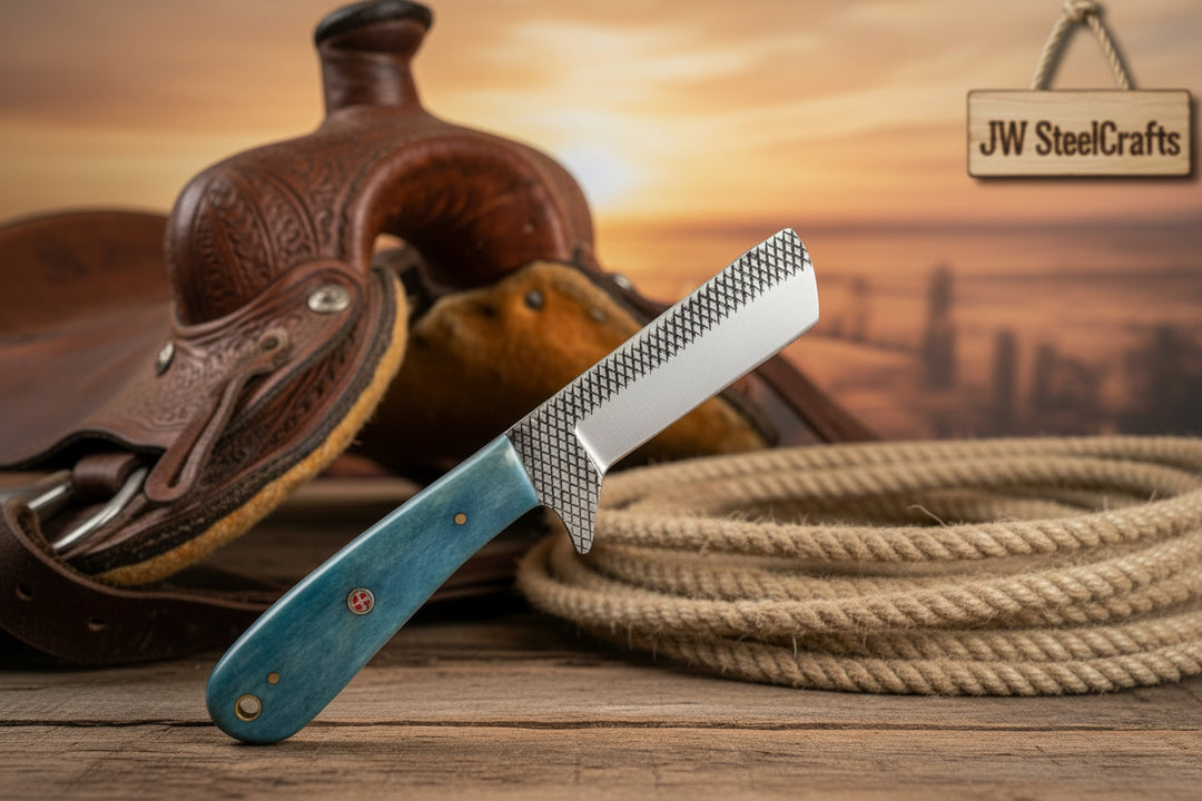 Tealstone Bull Cutter Knife 8" Handmade Rasp Steel Teal Resin Handle