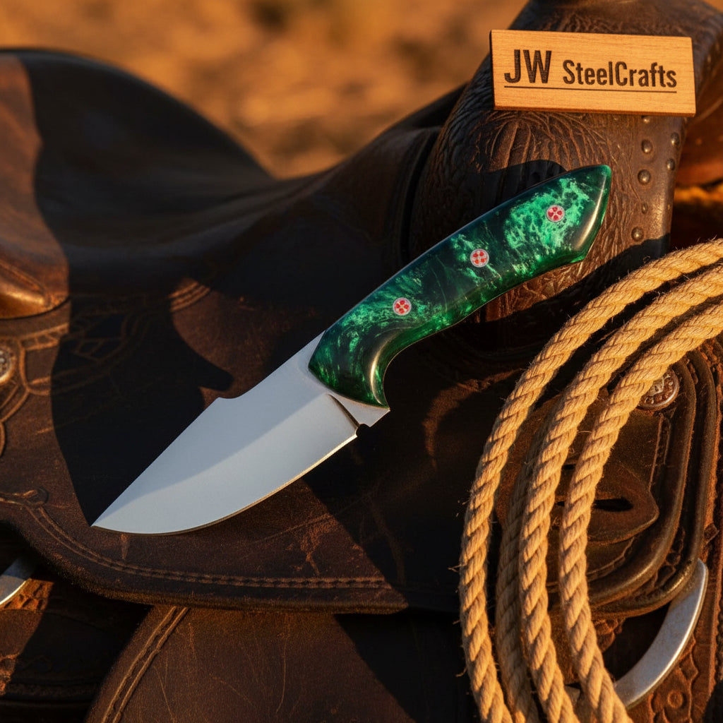 Emerald Range Skinner Knife 8" Handmade Stainless Marbled Resin handle