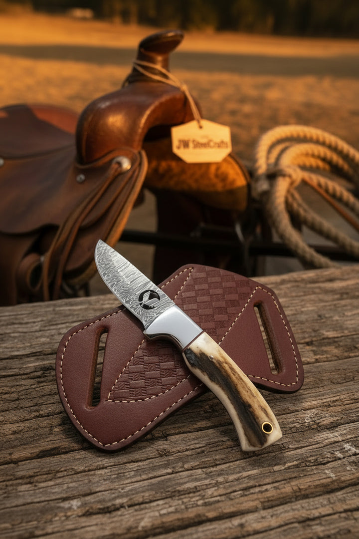 Frontier Stag Ranch Knife 7" Handmade Damascus Stag Horn Handle