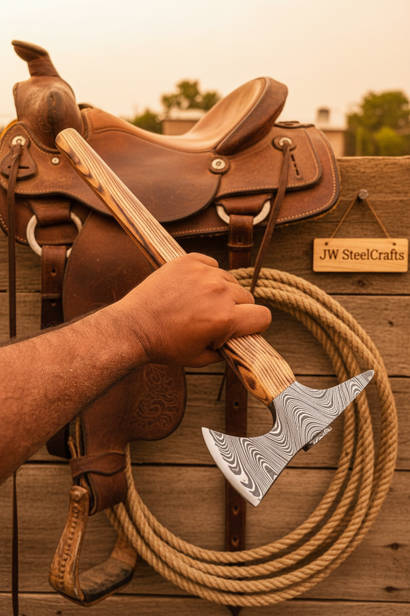 Octagonal Damascus Drilling Hammer with Natural Wood Handle