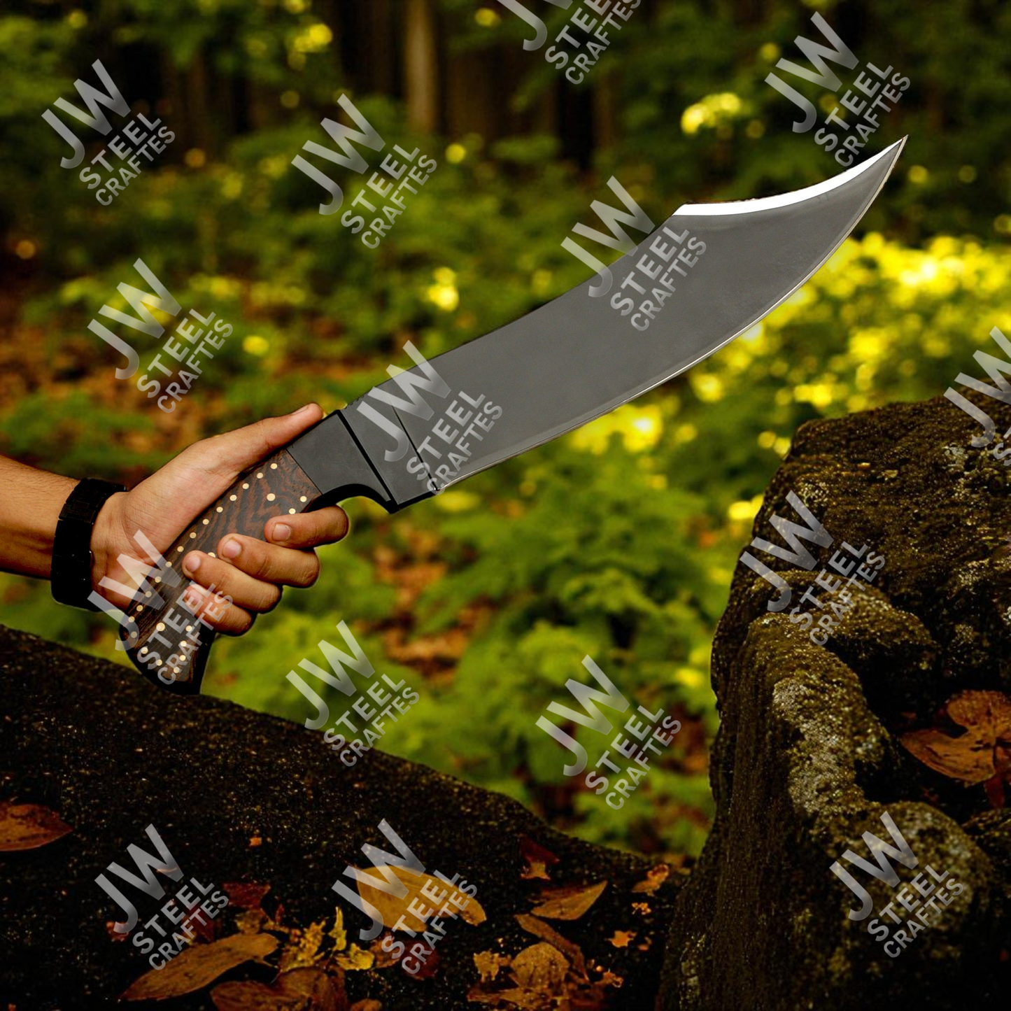 Hand Forged J2 Stainless Steel Skinner Knife with Blue Pakka Wood Handle & Leather Sheath – Hunting, Camping, Everyday Carry