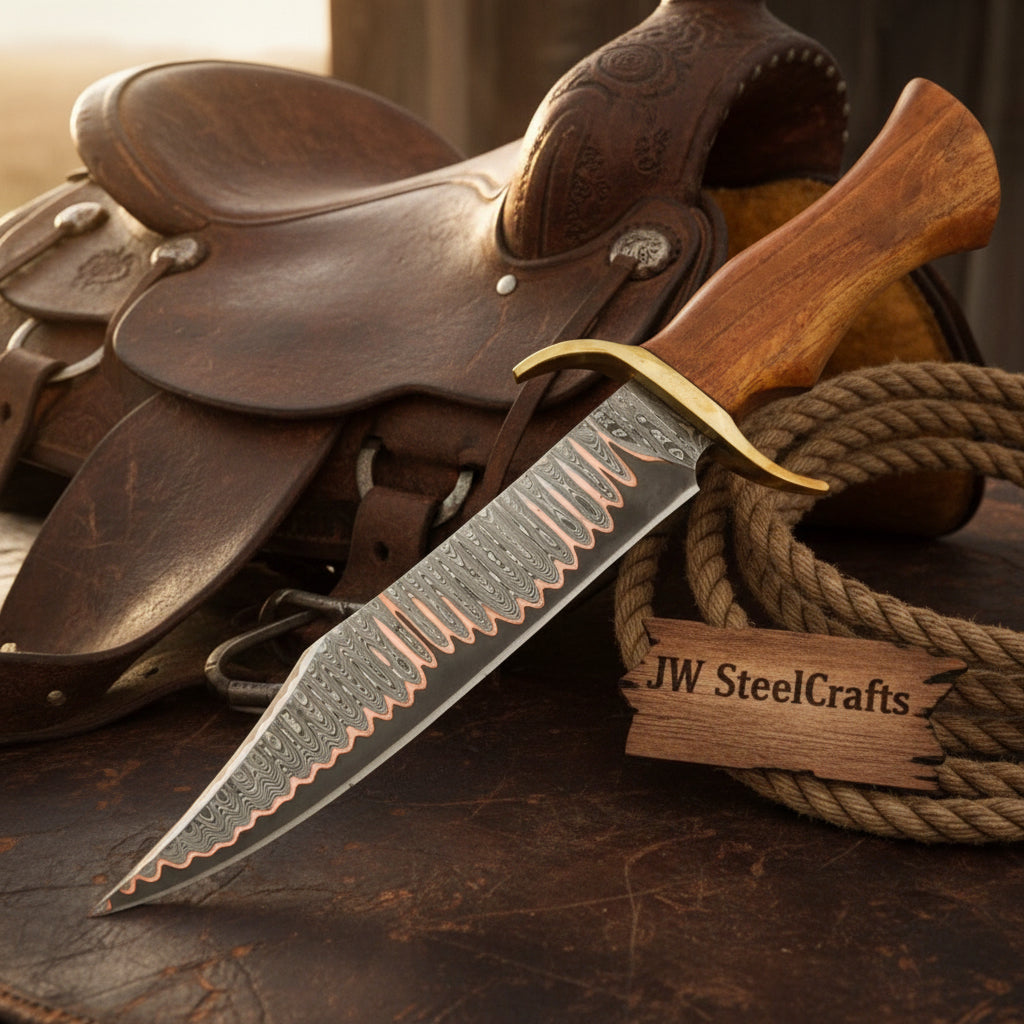 Timberland Trapper Bowie Knife 10" Handmade Damascus Presentation Box
