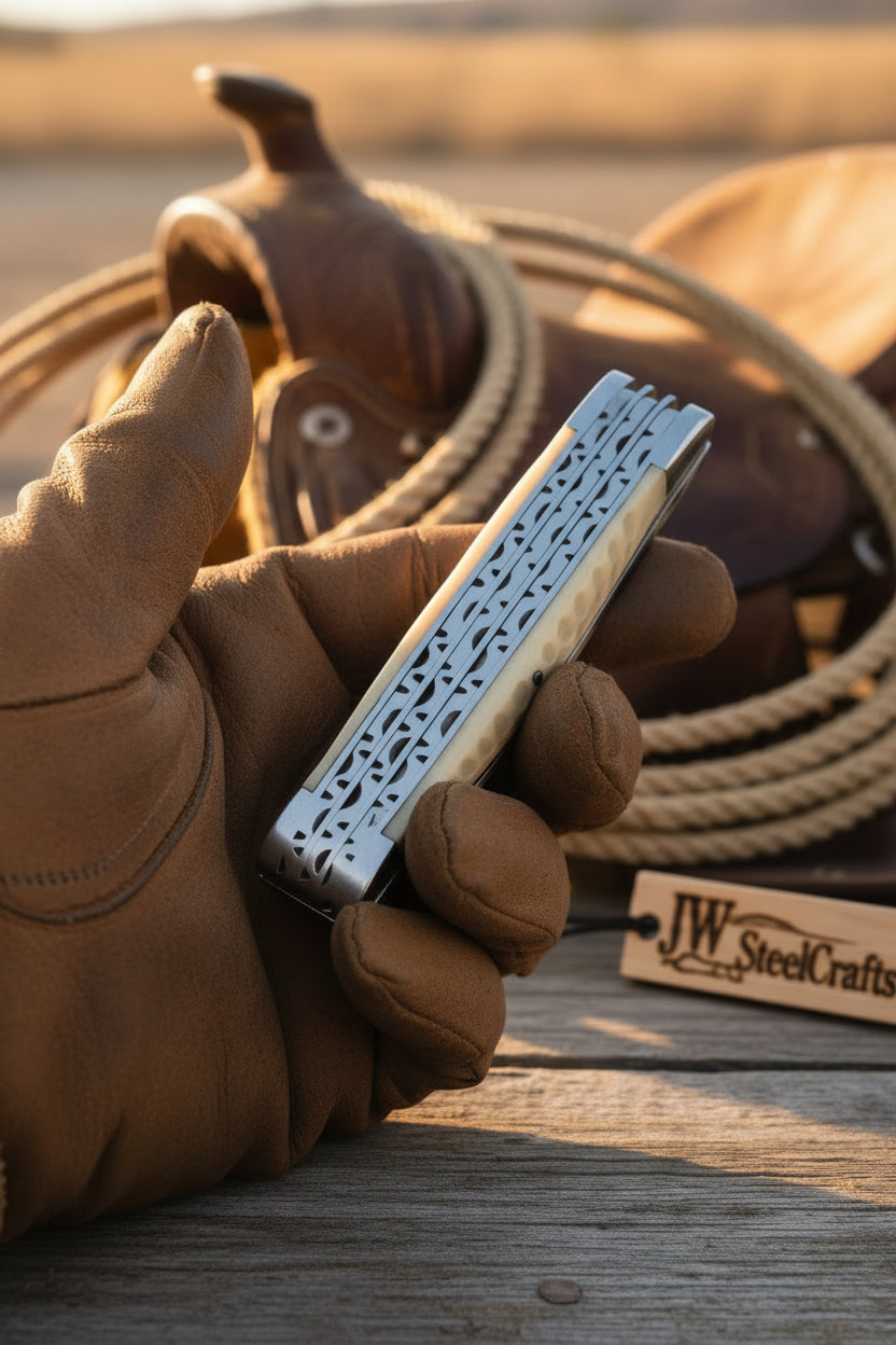 Redwood Textured Trapper Cowboy Knife 7" High Carbon with Rosewood Handle