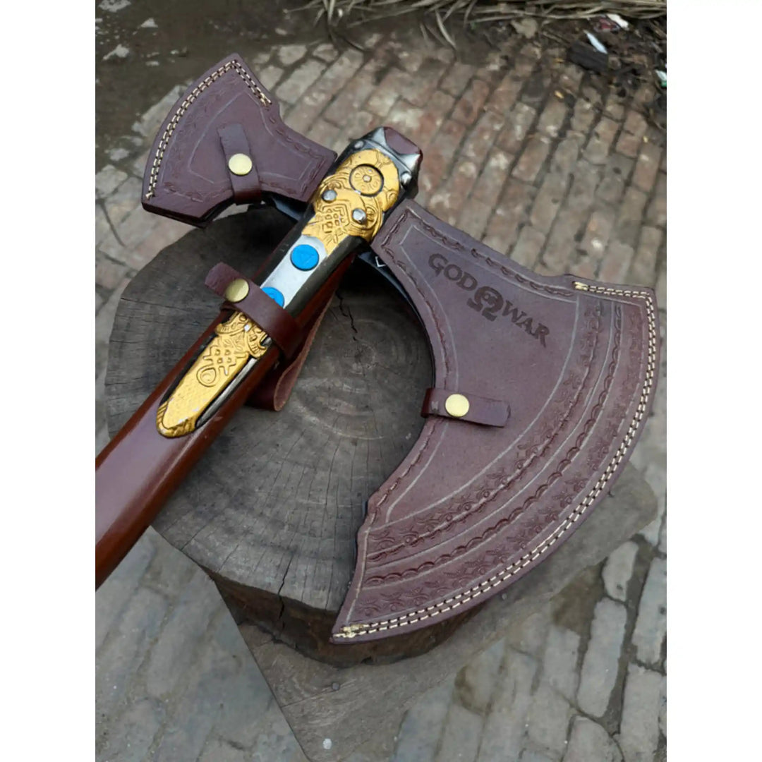 Engraved Head Double-Bit Viking Fantasy Display Axe handmade Handmade Axe JW SteelCrafts