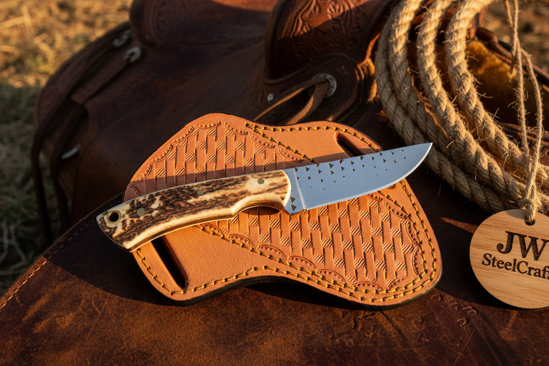 Timberline Drop Point Knife 9" Handmade Carbon Steel with Jimped Spine