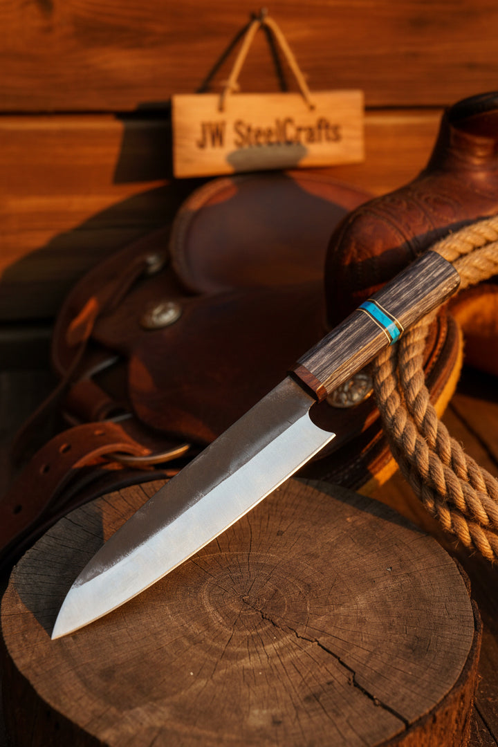 Japanese Gyuto Chef Knife 8” – Kurouchi Finish Blade with Wa Handle, Traditional Meiji Style