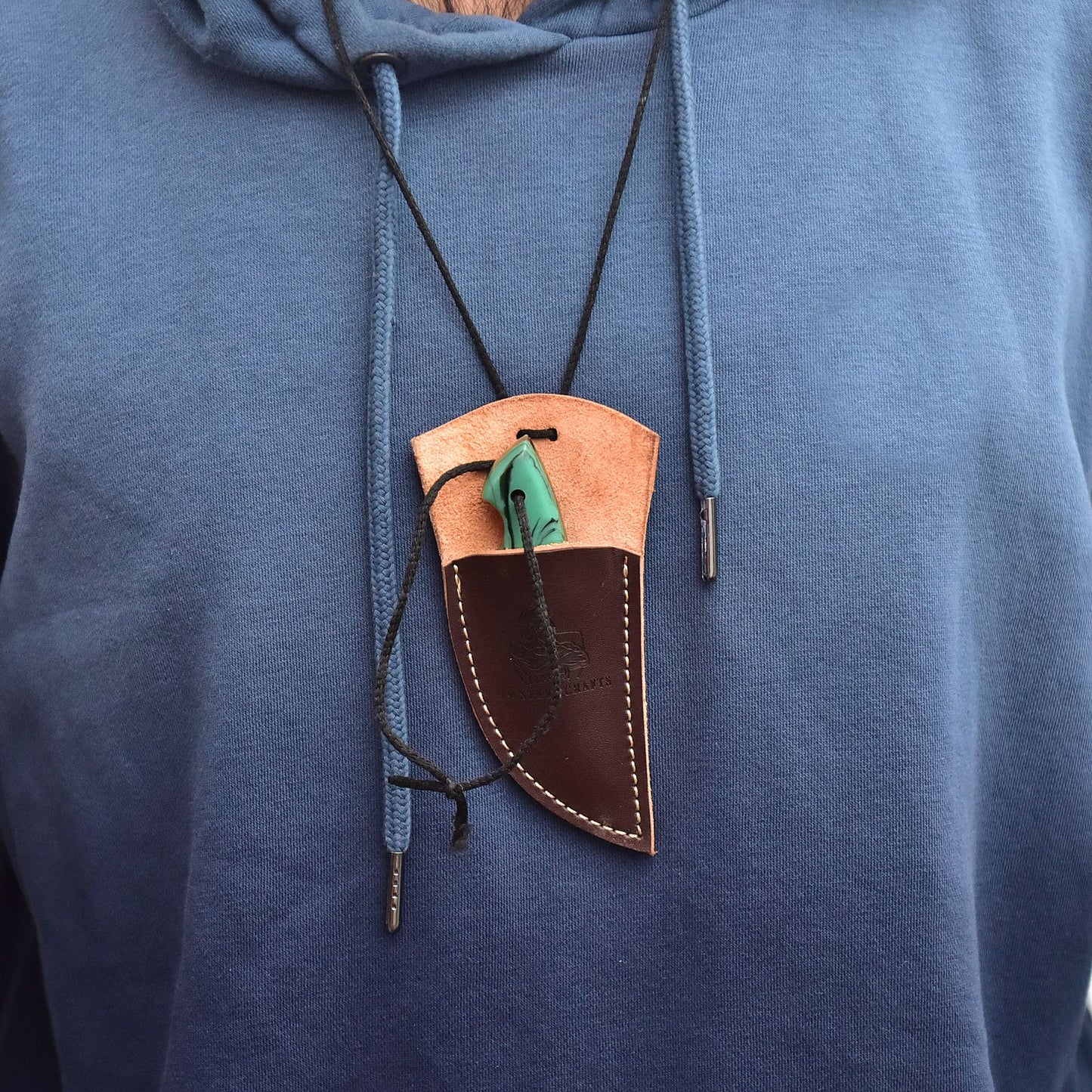 Neck Knife with Leather Sheath – Mini Damascus Pattern Blade | Green Resin Handle | JW SteelCrafts