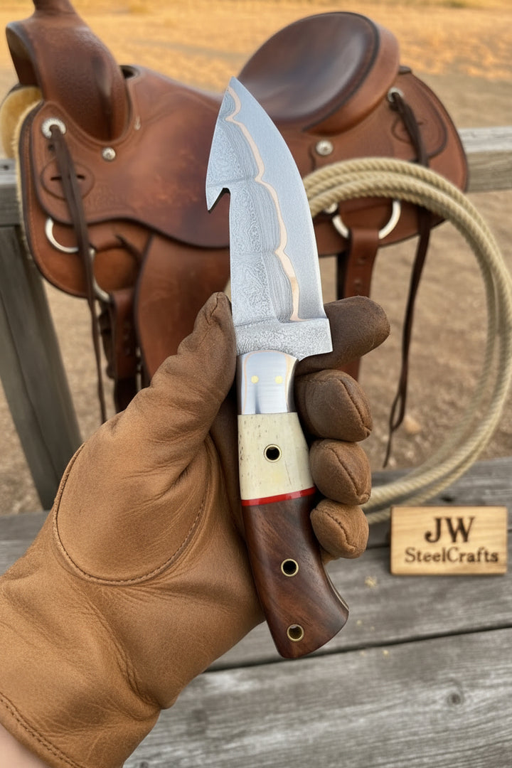 Roughrider Trail Gut Hook Knife 10" Handmade San Mai Steel