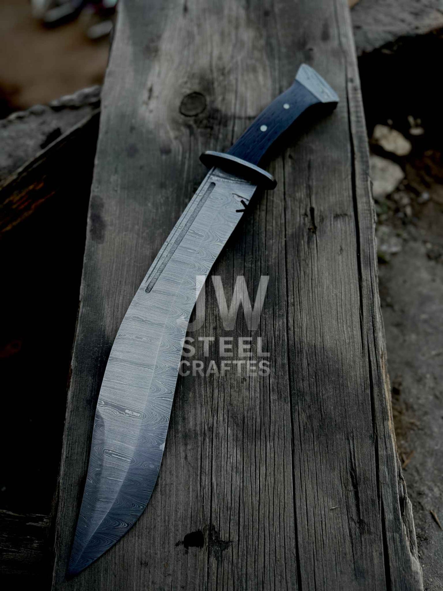 Handmade Damascus Steel Bowie Hunting Knife – Custom Forged Blade with Micarta Handle