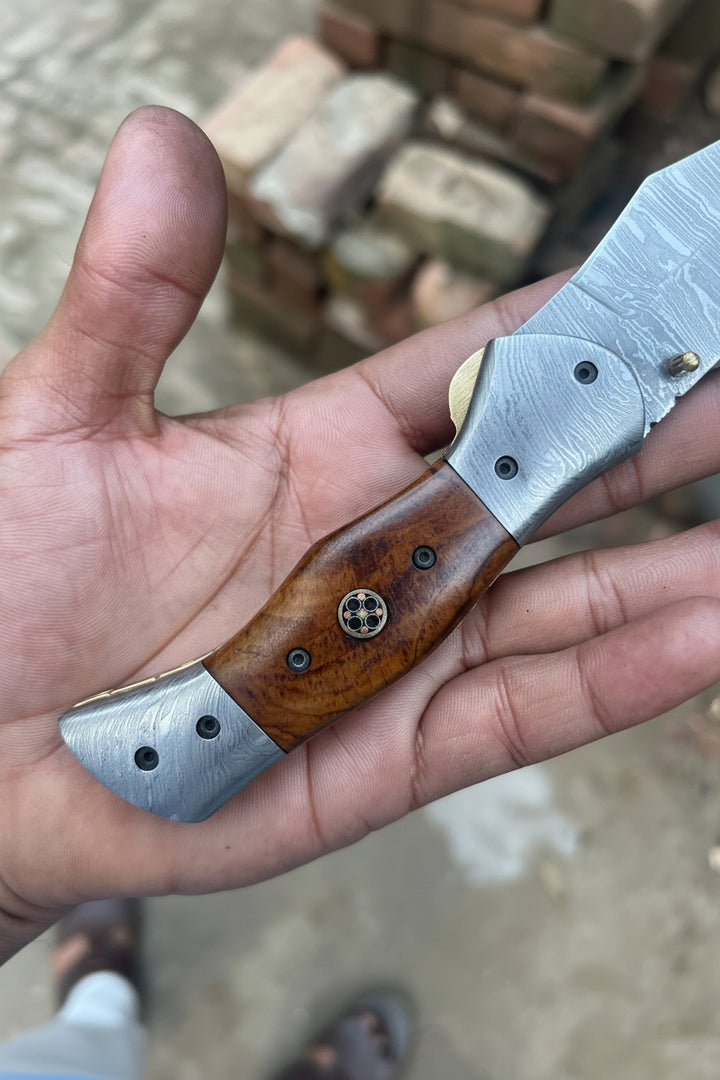 Dusty Trail Pocket Knife 7" Handmade Damascus Steel Folding Knife | JW Steelcrafts
