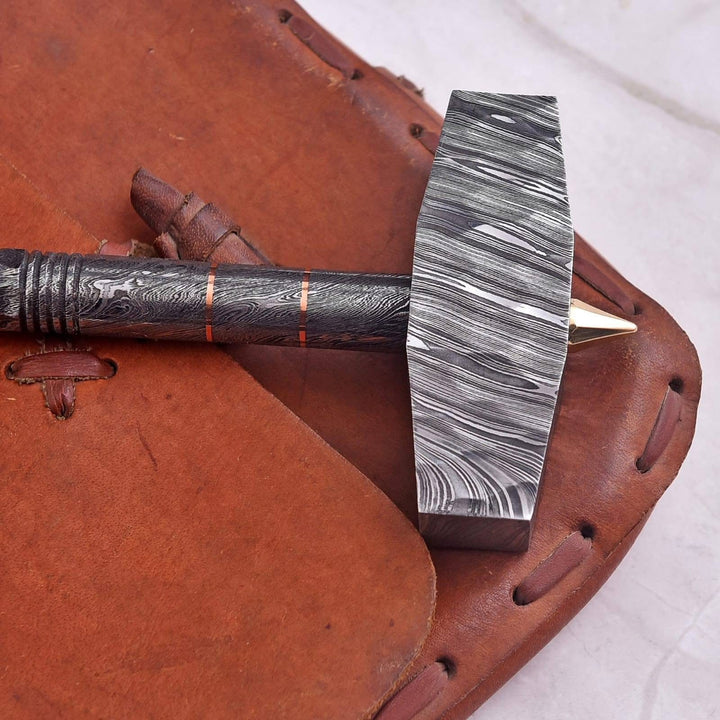 Damascus Steel forged Gavel with One Piece Handle and Copper Ring Accent