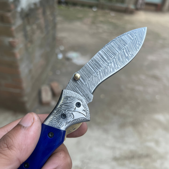 Walnut Hawkbill Folder 8" Handmade Walnut Wood Damascus Blade
