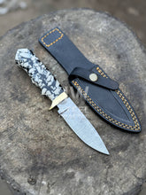 Load image into Gallery viewer, Handmade Damascus Hunting Knife with Handle Variations &amp; Leather Sheath