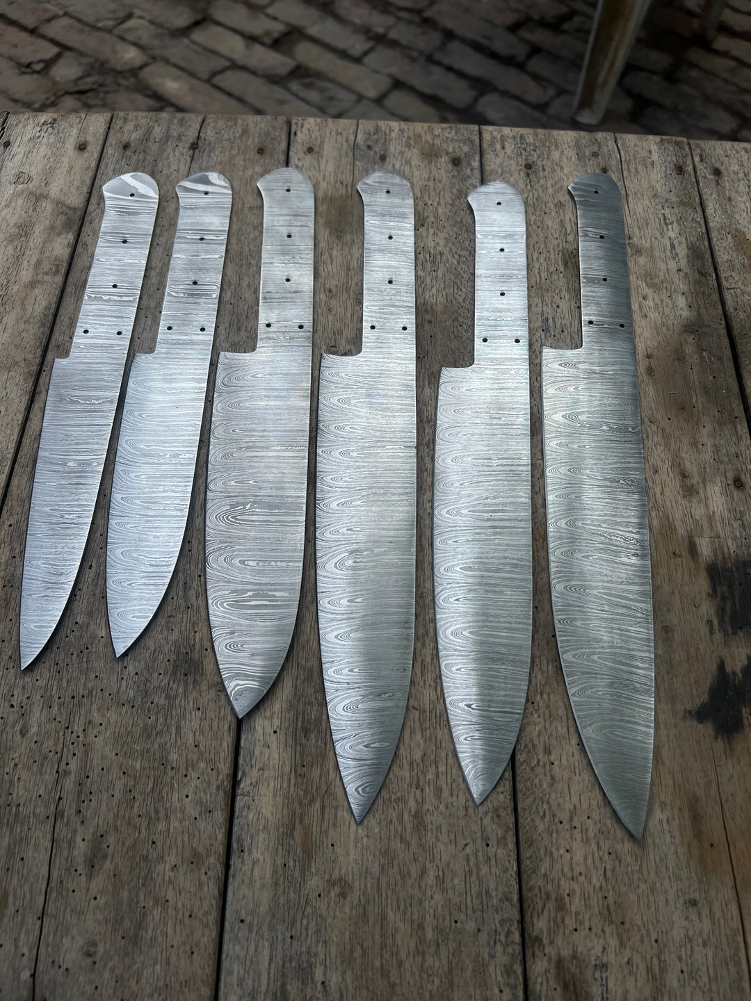 6-Piece Handmade Damascus Chef Knife Blank Set, Forged Steel Blades, Custom Knife Making Supply