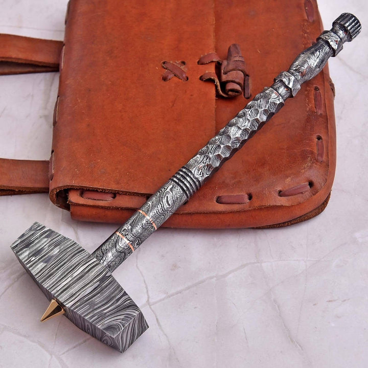 Damascus Steel forged Gavel with One Piece Handle and Copper Ring Accent