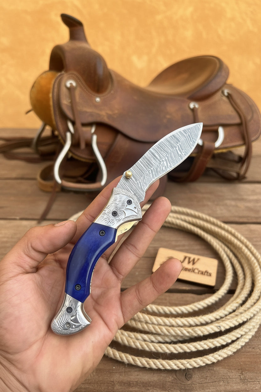 Walnut Hawkbill Folder 8" Handmade Walnut Wood Damascus Blade