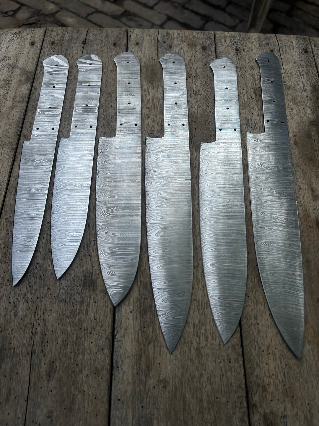 6-Piece Handmade Damascus Chef Knife Blank Set, Forged Steel Blades, Custom Knife Making Supply