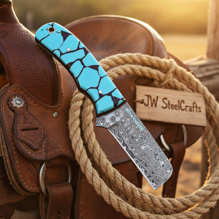 Mosaic Range Bull Cutter Knife 7" Handmade Turquoise Inlay Resin Handle