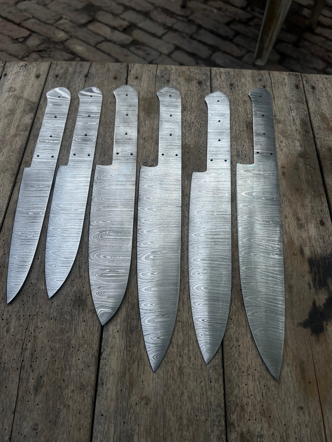 6-Piece Handmade Damascus Chef Knife Blank Set, Forged Steel Blades, Custom Knife Making Supply