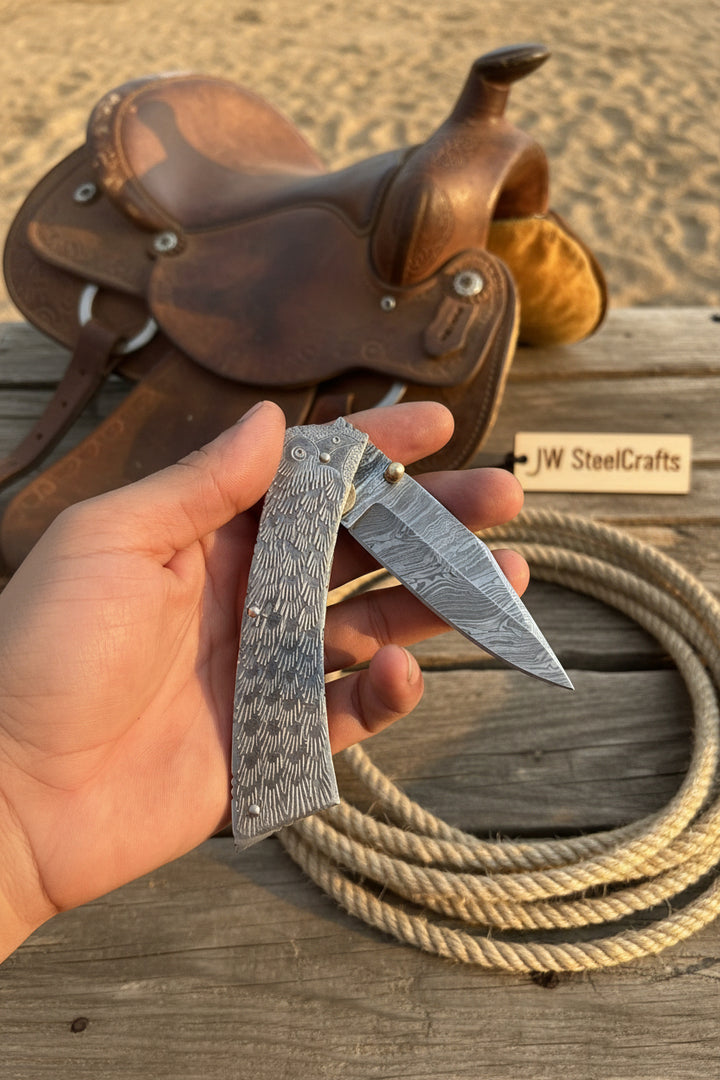 Forgehammer Folder Knife 8" Handmade All-Steel Damascus Liner Lock