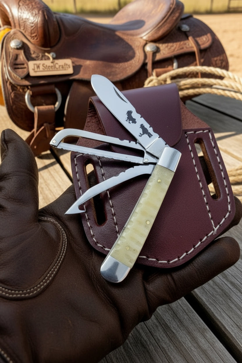 Redwood Textured Trapper Cowboy Knife 7" High Carbon with Rosewood Handle