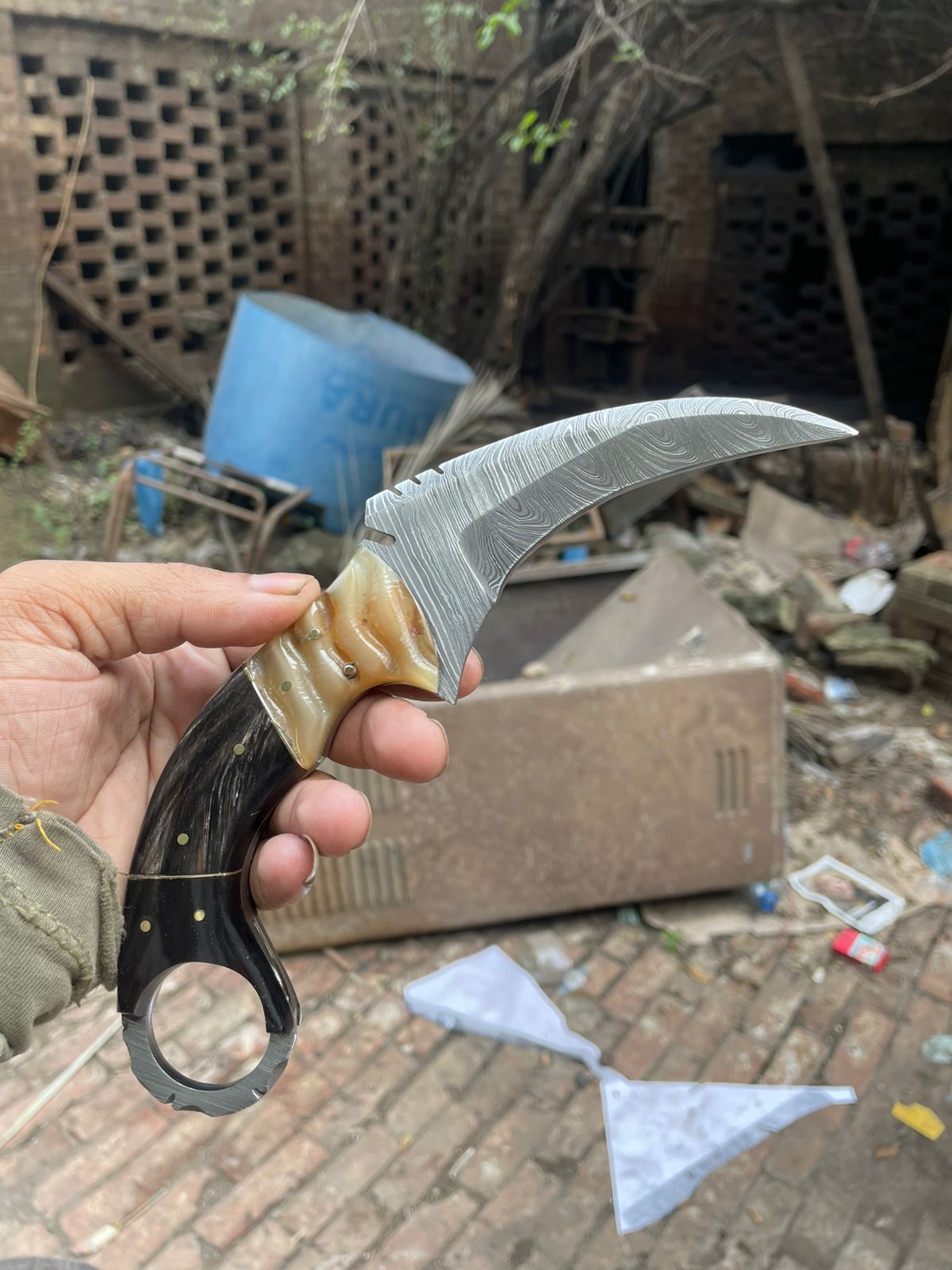 Handmade Custom Damascus Karambit Knife.