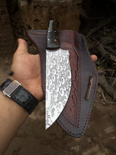 Load image into Gallery viewer, 10&quot; Full‑Tang Hunting Knife – Acid‑Etched Stainless Blade, Resin Handle &amp; Leather Sheath