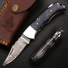 Load image into Gallery viewer, Personalized Folding knife Custom Handmade Damascus Pocket Knife Camp Knife USA Groomsmen Gift Personalized Gift Anniversary Gift for Him